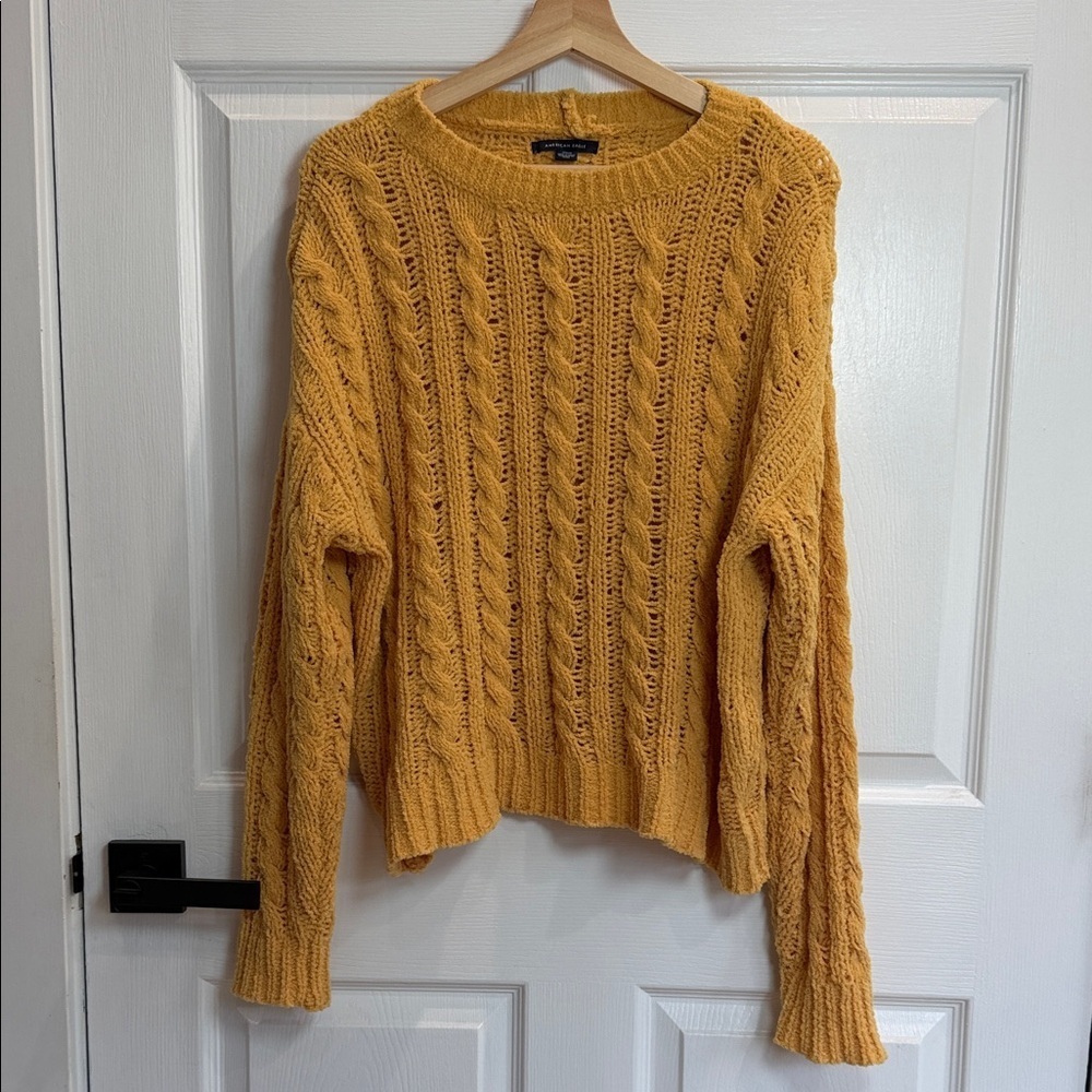 American Eagle Outfitters Mustard Cable Knit Sweater